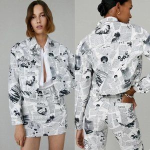 Reformation Cora Shrunken Denim Jacket in Climate Newsprint